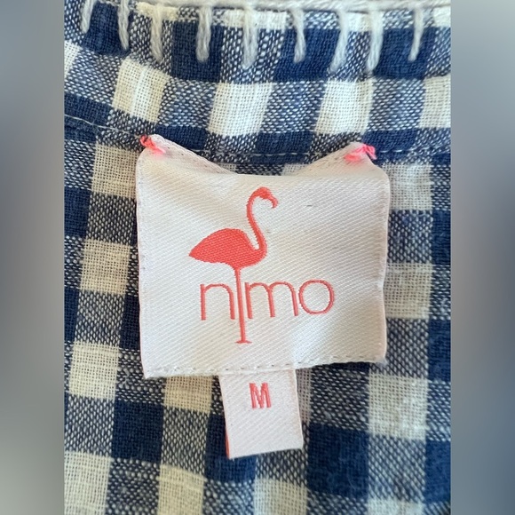 Nimo with‎ Love embroidered dress size M Plaid Blue White Flowers - Picture 7 of 11